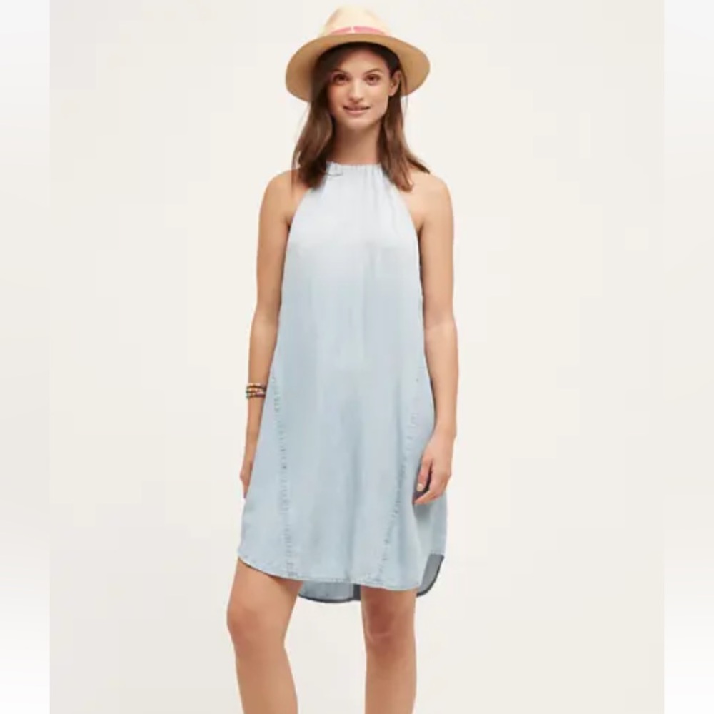 Cloth & Stone Anthropologie High Tide Halter Tunic Faded Wash Denim Dress Small